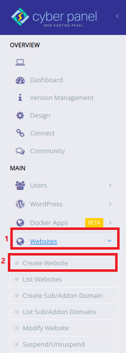 CyberPanel Create Website